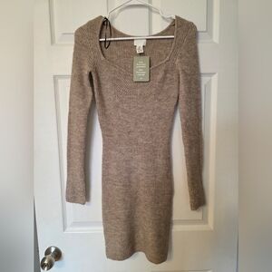 H&M Tan Knit Long Sleeve Dress